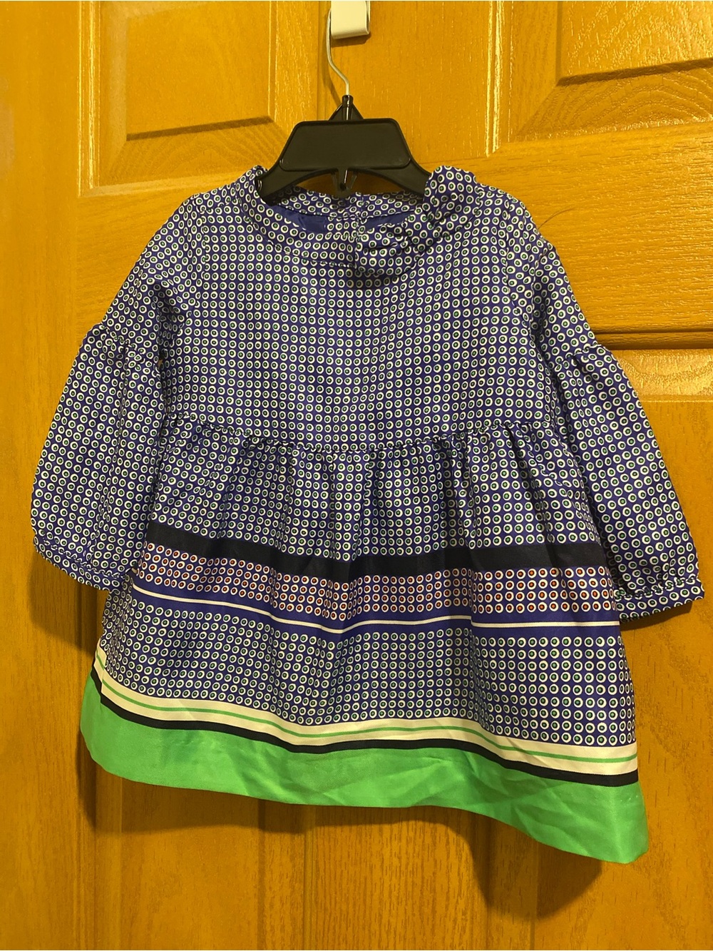 Janie and Jack Navy & Green Patterned Long-Sleeve Girls Dress
